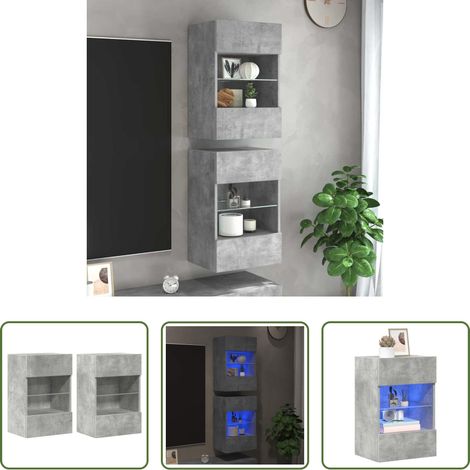 Meuble TV mural - Meubles muraux avec lumières LED pour TV 2pcs gris béton 40x30x60,5 cm (1/5)
