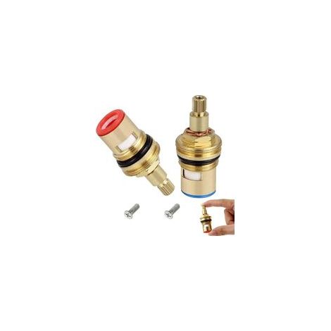 2Pcs Tête a Disques Céramique Robinets de Rechange en Laiton et Céramique 1/2" Quart de tour Cartouches pour Robinet Salle de Bain Cuisine Maison