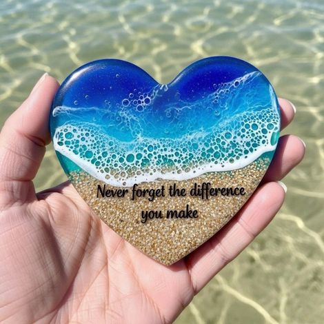 Coeur - Décor Résine Forme De Coeur Avec Vagues Océaniques - Bureau Étagère Chambre - 1 Pièce (1/3)