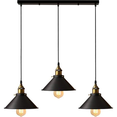 Industrielle Pendelleuchte, Edison-Design-Kronleuchter aus Metall mit 50 cm langer Stangenhalterung, Ø 22 cm, Schwarz (1/5)