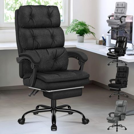 Ergonomischer Bürostuhl mit Fußstütze, 150° Liegefunktion, Leinenstoff, Schwarz (1/5)