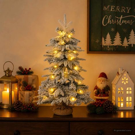 vidaXL Mini sapin de Noël floconné 60 cm 25 LED Blanc chaud PVC et PE (1/5)