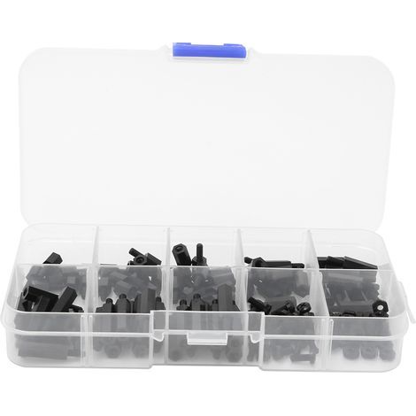 Kit de 140 vis en nylon M2.5 avec écrous et entretoises, tête ronde cruciforme, noir (1/5)