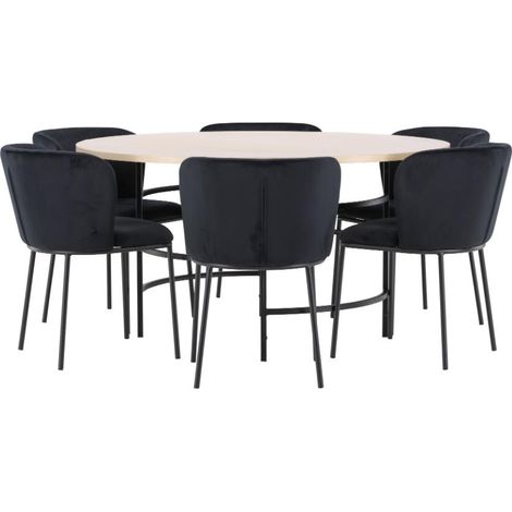 Copenhagen Essgruppe Tisch Ø140cm und 6 Stühle whitewash, schwarz.