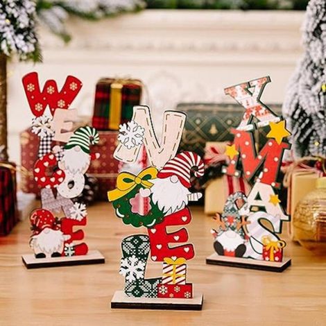 DéCor de NoëL en Bois, Centres de Table de NoëL, DéCor de Table de NoëL en Bois Du PèRe NoëL, Ornements en Bois (1/4)
