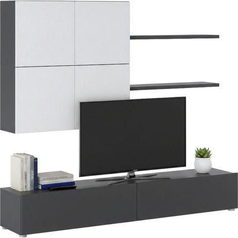 Parete Attrezzata Bagnaria, Mobile Soggiorno Modulabile, 4 Ripiani, 6 Ante, Nero Antracite