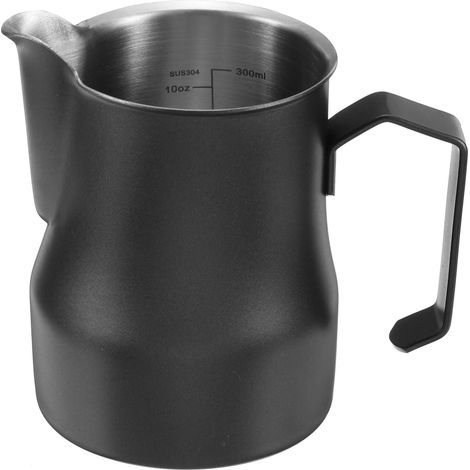 Aufschäumkrug Edelstahl Milchkrug Kaffee Art Kaffeekrug Latte Art Barista Kaffeekrug Espresso Milchkrug (350 ml), schwarz