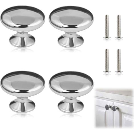 Juego de 4 pomos, aleación de aluminio, color plata, tornillos M4 incluidos, para armarios, cajones, cocinas y baños. (1/5)