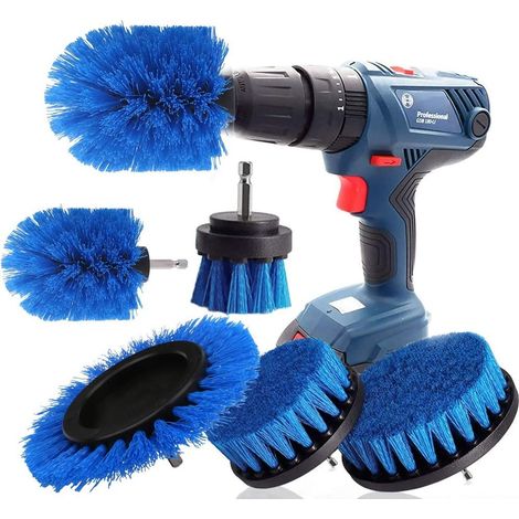 Kit de 5 brosses de nettoyage pour perceuse, comprenant une brosse pour rebords de baignoire, du carrelage, des accessoires de cuisine, de voiture, des coins de canapé et des grilles de barbecue. (1/5)