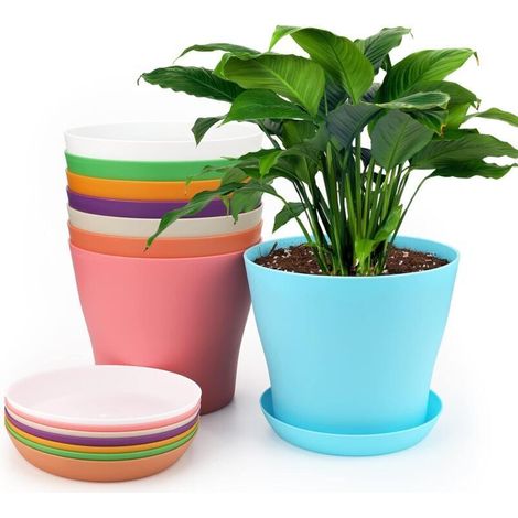 Plastique Plantes 8 Coloré Pièces 16 CM Pots , Cache Pot Interieur Exterieur, Pot de Fleur avec Plateaux, Convient aux Semis, Cactus
