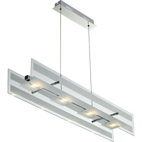 Lampada a sospensione in vetro lampada a sospensione lampada a soffitto cromo Luce LED per soggiorno con regolazione in altezza, argento, 4x LED 4x 5 Watt 4x 350 lm , LxLxH 87x16x120 cm