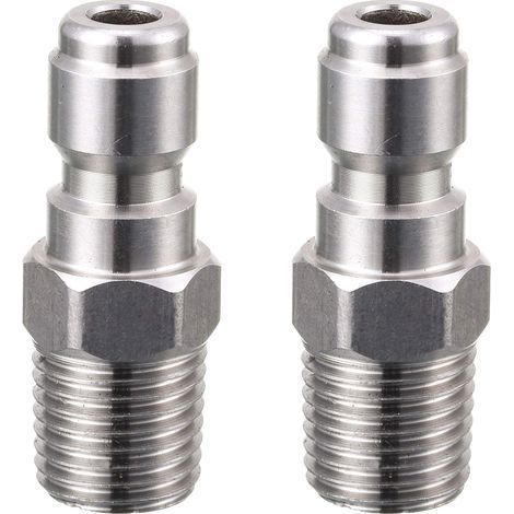 Set mit 2 Hochdruckreiniger-Adaptern, 1/4 Zoll NPT-Außengewinde, Schnellkupplungsstecker, Edelstahlkupplung, 5000 PSI (345 bar) (1/5)