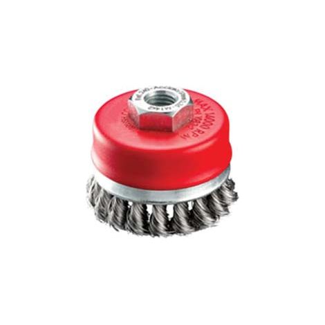 SPAZZOLA A TAZZA FILI ACCIAIO ZINCATO RITORTI PER SMERIGLIATRICE  ø mm.65 filettato mm.14 MA    EXCEL