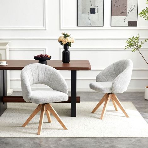 Lot de chaises 2 pièces chaise repas rotation 360° velours structuré gris clair pieds en bois massif dossier arrondi enveloppant (1/5)