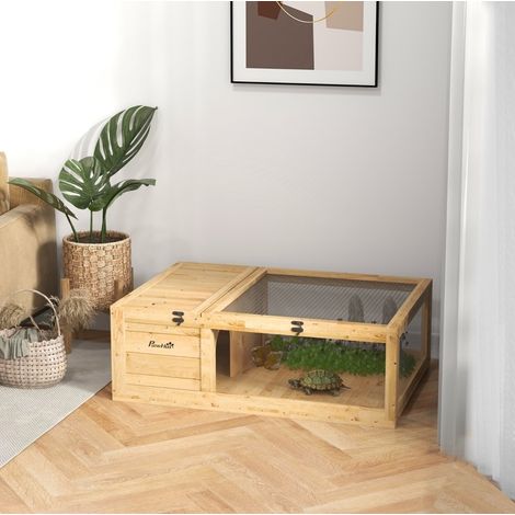 Enclos tortue en bois 91x60,5x32 cm jaune HAVRYA (1/3)