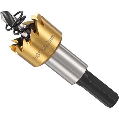 Kit de Tarauds 22mm (7/8"), Taraud en Acier Rapide 4341 avec Foret Centreur, Clé Hexagonale et Ressort - pour Métaux Tendres, Bois, Plastique, Placo, Panneaux PVC, Or (1/5)