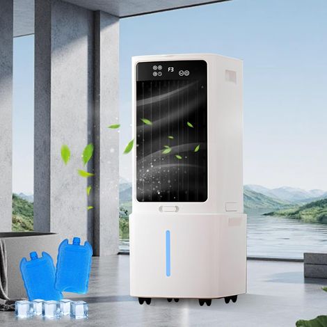 Rafraîchisseur d'Air, 3 Vitesses, Climatiseur Mobile avec Télécommande, avec 12L Réservoir amovible, Minuterie 1-12h, Oscillation 60°, Silencieux Climatiseur Portable pour Camping Chambre Cuisine