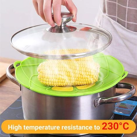Juego de 2 tapas de silicona antiderrame - 10 pulgadas y 11 pulgadas - Protector contra salpicaduras - Utensilio de cocina multifuncional (verde, rojo) (1/2)
