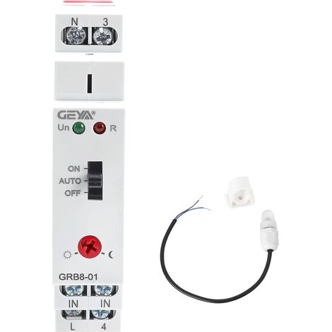 Relais photoélectrique avec capteur de lumière et minuterie crépusculaire pour rail DIN,mise en marche et arrêt automatiques(GRB8-01,AC110V-240V) (1/5)