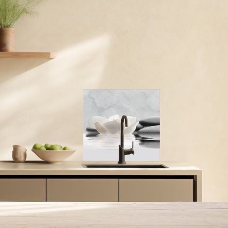 Lupia Pannello Paraschizzi Schienale Cucina con decorazione stampata, LOTUS AND STONES, in Alluminio composito, Facile da applicare, Lavabile Ignifugo Resistente all'Acqua 60xH62,5 cm (1/4)