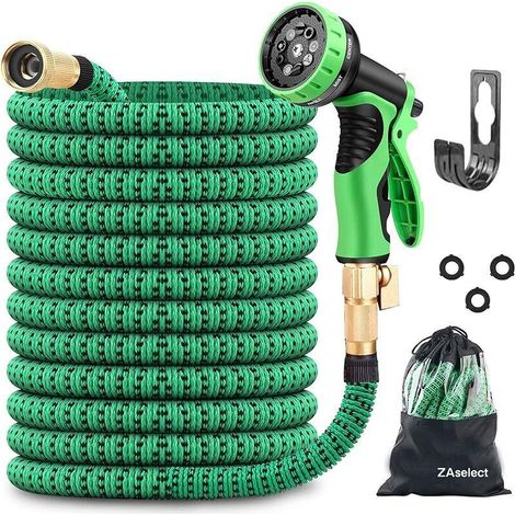 Manguera de jardín extensible de 45 m con doble tubo interior de látex para evitar fugas, manguera mágica con pistola pulverizadora de 9 funciones + racores de latón 150FT-45M