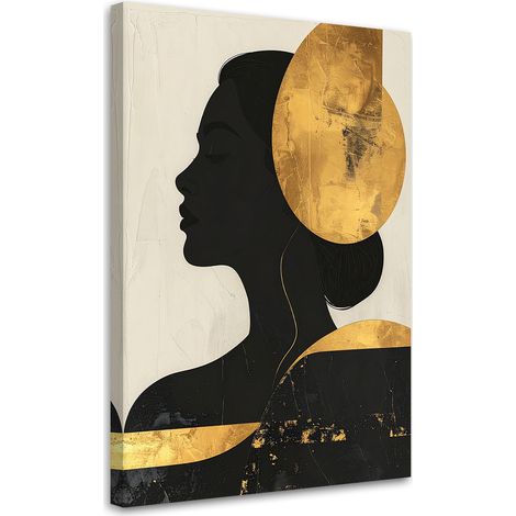 Quadro su tela, Profilo femminile minimalista immerso nella luce dorata del sole. - 40x60 (1/2)