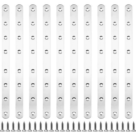 Lot de 10 Équerres de Renfort en Acier Inoxydable 293x19x3mm - Supports d'Assemblage Métalliques avec 80 Vis - Fixations Robustes pour Réparation et Construction de Meubles, Lits, Chaises et Tables (1/5)