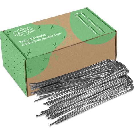 Skylantern – Pack de 100 agrafes en acier galvanisé pour toile de paillage – Longueur 15cm – Largeur 2.5cm – Fixation robuste pour gazon synthétique
