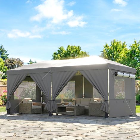 Tonnelle de Jardin Pop-Up 3x6m - Pliable, Hauteur Réglable, Protection UV50+, Montage Facile, Gris Foncé