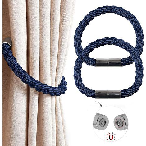 Embrasses magnétiques pour rideaux, lot de 2 attaches de corde de rideau de simplicité moderne avec aimant puissant, décoration de porte-rideau en corde tressée (bleu) (1/5)