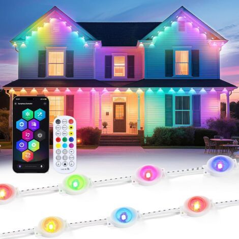30 m lange Lichterkette mit 72 LEDs – DIY RGBIC Smart Outdoor-Lichterkette, wasserdicht, App- und Fernbedienungssteuerung, Musikmodi für Dach, Dachrinne, Garten, Terrasse, Party