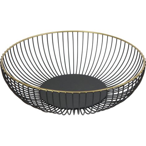 TrendLine Deko Metall Korb rund Ø 28 x 7,5 cm schwarz gold Figur