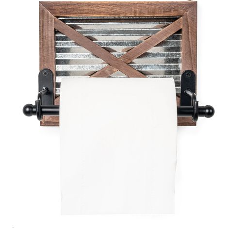 1 Support papier toilette, métal galvanisé, bois massif, style ferme, salle de bain (1/5)