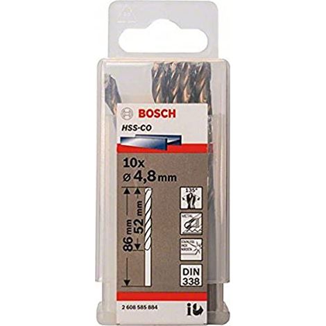 PRO Trapano a spirale in acciaio inossidabile HSS-Co, 4,8 x 52 x 86 mm, set da 10 pezzi
