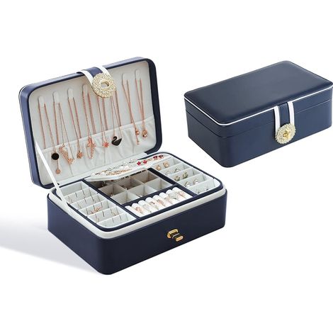 Schmuckkästchen, 2-stöckiger Schmuck-Organizer aus PU-Leder für Ringe, Ohrringe, Armbänder, Halsketten und Uhren, Damen-Schmuckkästchen für Frauen und Mädchen als Geschenk (1/5)