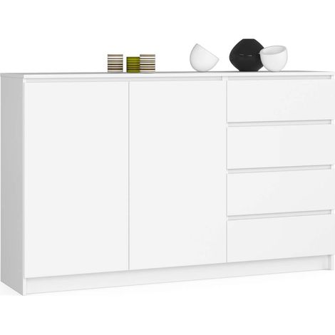 Cómoda AKORD K013 Blanco 160 cm 2 puerta 4 cajón frente en color Blanco 6 estantes 160x40x99 cm (1/5)