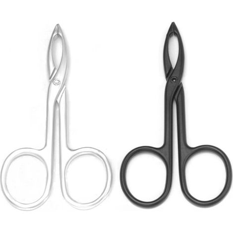 Lot de 2 pinces à épiler à pointe droite et manche en forme de ciseaux pour les sourcils (argent et noir)