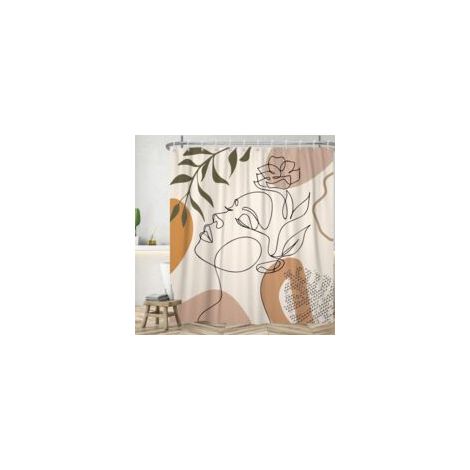 180Lx180Hcm Douche Visage Abstrait, Rideaux Douche Noir Lignes Minimaliste Rideau de Baignoire Anti Moisissure Imperméable Tissu Polyester Lavable Rideau Salle de Bain avec 12 Crochets (1/5)