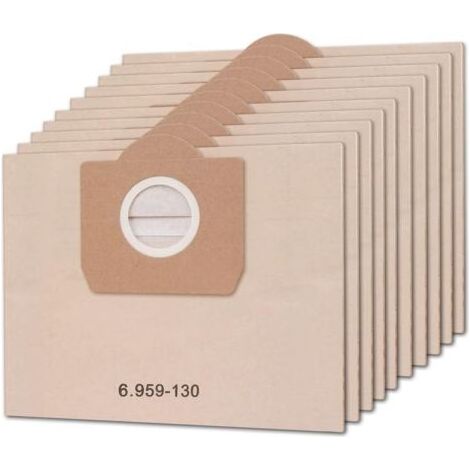 Pair Lot de 10 sacs d'aspirateur pour Karcher 6.959-130.0 WD3 WD3P MV3 A2204 A2254 A2604 Sacs Filtrants en Papier de Rechange pour Aspirateur Wet & Dry, Sac à poussière pour aspirateurs Kärcher (1/5)