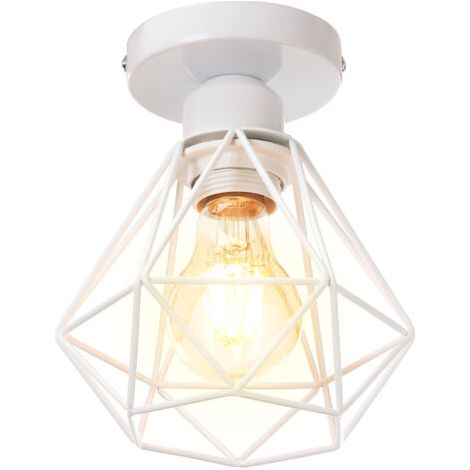 royaluxe- Plafonnier Rétro Blanc Lampe De Plafond E27 Cage En Métal Luminaire Plafonnier Vintage D'Intérieur (1/5)