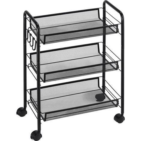 Chariot à 3 niveaux avec paniers desserte à roulettes chariot de rangement roulante 45 x 26,5 x 63 cm Noir (1/5)