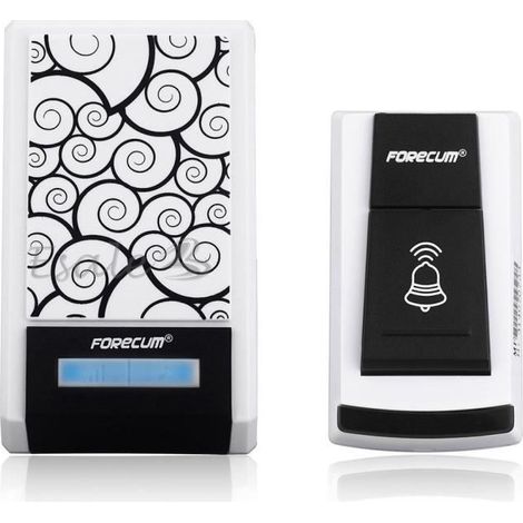 Carillon Sonnette Porte Sans Fil 315MHz LED 36 Mélodies Télécommande Étanche - Noir et blanc (1/4)