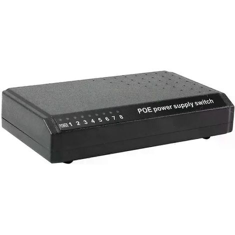 Injecteur PoE 6+2 ports (8 ports) pour réseau Ethernet RJ45, alimentation par câble Ethernet (sans adaptateur secteur), compatible avec les caméras 10/100 Mbps - JXLGV (1/5)