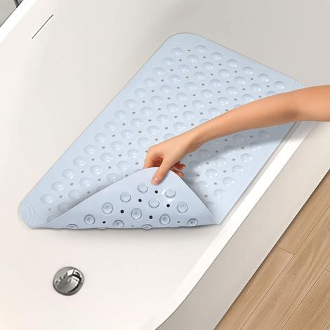 Tappetino antiscivolo per doccia 35 cm x 70 cm, tappetino antiscivolo per vasca da bagno, tappetino antiscivolo per vasca da bagno con ventosa, tappetino antiscivolo per scarico doccia, azzurro
