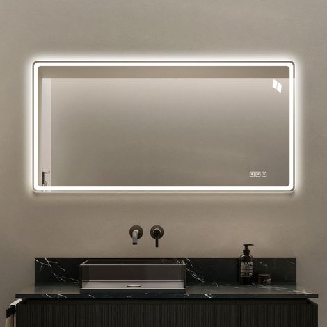 Miroir salle bain LED sans cadre 60x120cm antibuée commande tactile 3 températures couleur pose double sens verre HD - Argent