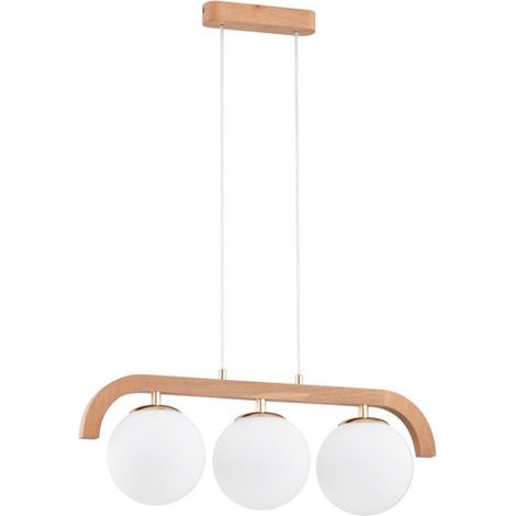 Alfa KRYZA Scandinavian Pendant Ceiling Light, 3x White Globe Shades, Light Wood Finish, 3xE14 Max 10W, 80cm Hanging Lamp for Kitchen Dining Living Room (1/2)