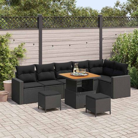 Garten-Sofa-Set 9 pcs Schwarz Poly-Rattan vidaXL (1/5)