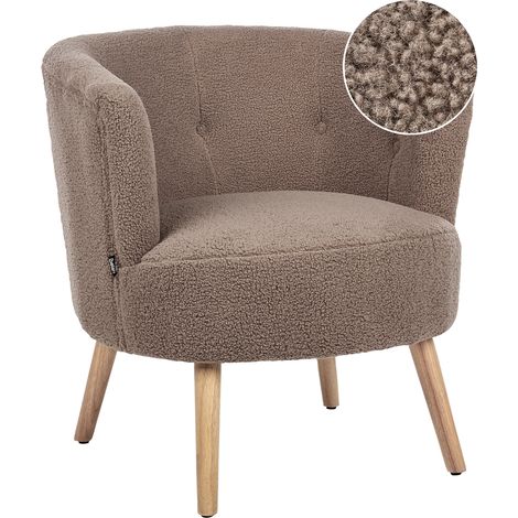 Sillón tapizado de bouclé marrón con respaldo bajo estilo retro sala de estar Odenzen