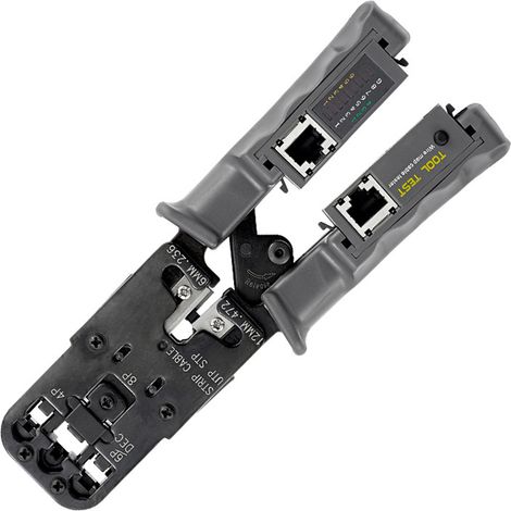 Pince à sertir à cliquet avec testeur LED 4 en 1 multifonction pince à dénuder couper tester, sertissage ligne réseau 8P 6P 4P fil téléphone dénudage câble UTP STP outil électricien