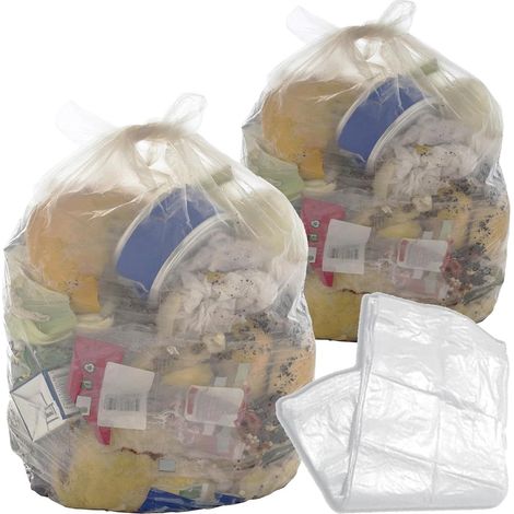 100 x Clear Transparent Plastic Bin Bags 90L Refuse Sacks (18x29x39 Inch)